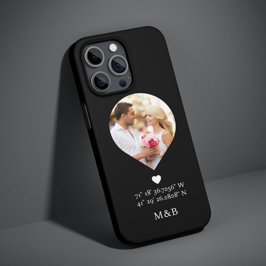 Foto Monogram Romantisch Hart Coodinaten Modern Case-Mate iPhone Case