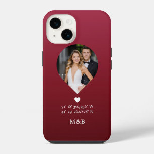 Foto Monogram Romantisch Hart Coodinaten Modern iPhone 14 Hoesje