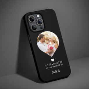 Foto Monogram Romantisch Hart Coodinaten Modern iPhone 14 Hoesje