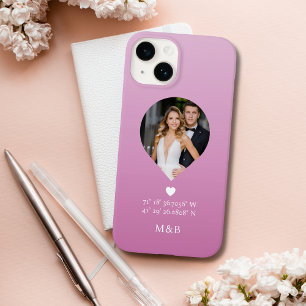 Foto Monogram Romantisch Hart Coördinaten Modern Case-Mate iPhone 14 Hoesje