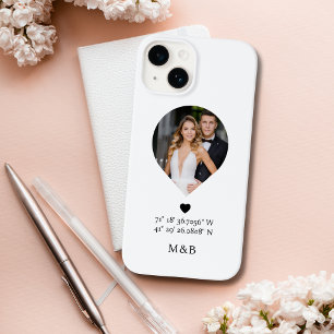 Foto Monogram Romantisch Hart Coördinaten Modern Case-Mate iPhone 14 Hoesje