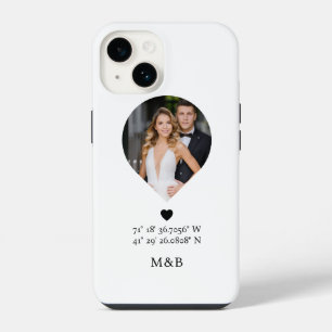 Foto Monogram Romantisch Hart Coördinaten Modern iPhone 14 Hoesje