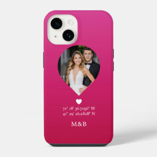 Foto Monogram Romantisch Hart Coördinaten Modern iPhone 14 Hoesje