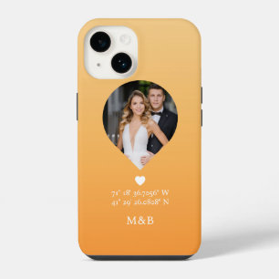 Foto Monogram Romantisch Hart Coördinaten Modern iPhone 14 Hoesje