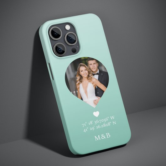 Foto Monogram Romantische Hart Coodinaten Modern Case-Mate iPhone Case