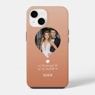 Foto Monogram Romantische Hart Coördinaten iPhone 14 Hoesje