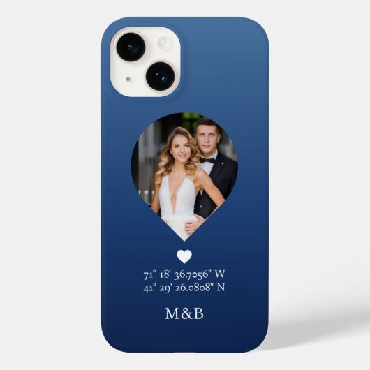 Foto Monogram Romantische Hart Coördinaten Modern Case-Mate iPhone Case (Achterkant)