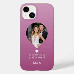 Foto Monogram Romantische Hart Coördinaten Modern Case-Mate iPhone 14 Hoesje