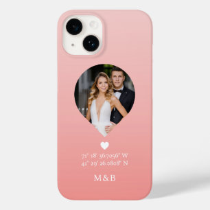 Foto Monogram Romantische Hartcoördinaten Modern Case-Mate iPhone 14 Hoesje