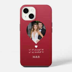 Foto Monogram Romantische Hartcoördinaten Modern iPhone 14 Hoesje