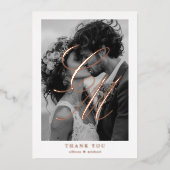 Foto-Monogram, Roos-Goud-Folie, BEDANKT! Folie Uitnodiging (Voorkant)