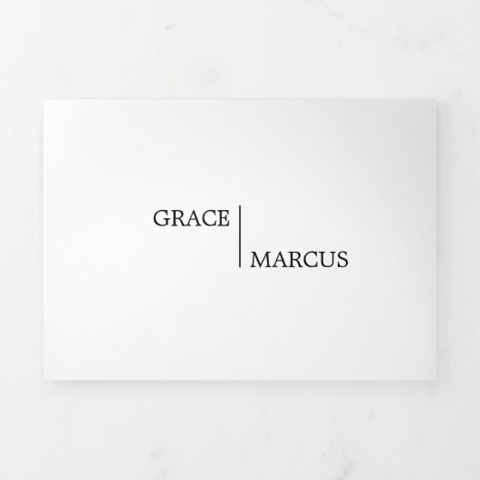 Foto Monogram Tweetalige Huwelijksuitnodiging Blau Drieluik Uitnodiging (Cover)