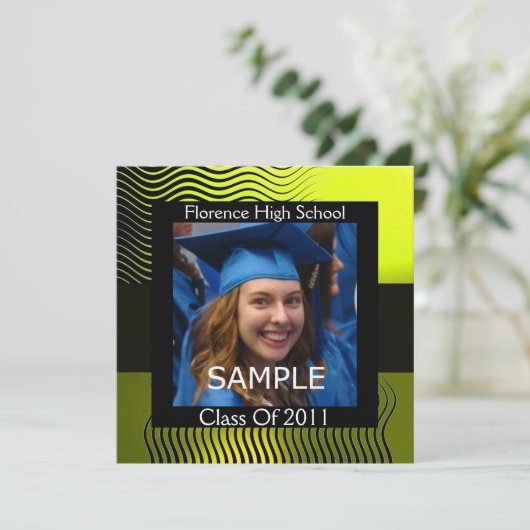 FOTO-MONOGRAM VOOR STYLISCH WAVEL, zwart-geel Kaart (Staand voorkant)