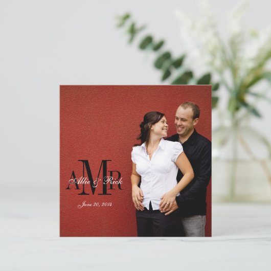 Foto Monogram Zebra Wedding Invitatie Terug Kaart (Staand voorkant)