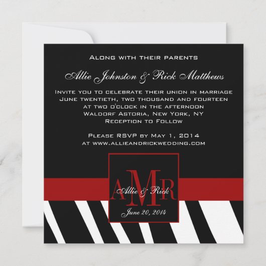 Foto Monogram Zebra Wedding Invitatie Terug Kaart (Achterkant)