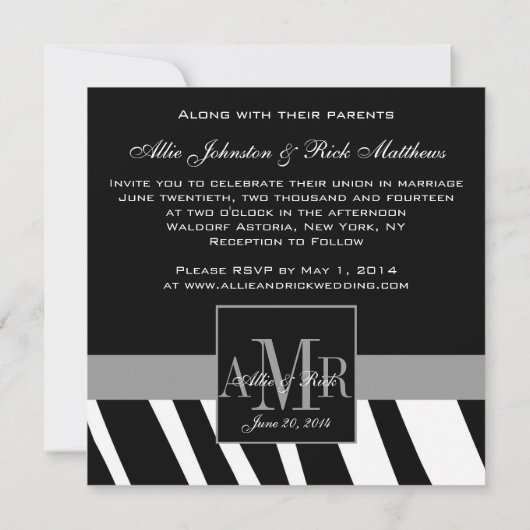 Foto Monogram Zebra Wedding Invitaties Kaart (Achterkant)