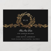 Foto Monogram Zwart Crest Klassiek Goud Bruiloft Save The Date (Voorkant)