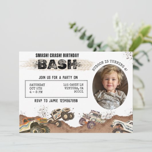 foto Monster Truck Boys Birthday Kaart (Staand voorkant)