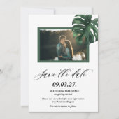Foto Monstera Tropical Palm Leaf Bewaar de datum Save The Date (Voorkant)