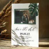 Foto Monstera Tropical Palm Leaf Bewaar de datum Save The Date