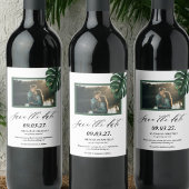 Foto Monstera Tropical Palm Leaf Bewaar de datum Wijn Etiket