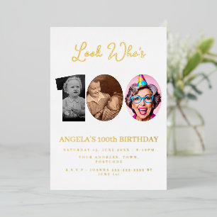 foto Montage Verjaardagsfeest 100 jaar oud Folie Uitnodiging