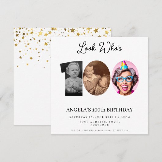 foto Montage Verjaardagsfeest 100 jaar oud Kaart (Voorkant / Achterkant)
