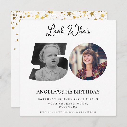 foto Montage Verjaardagsfeest 50 jaar oud Kaart (Voorkant / Achterkant)