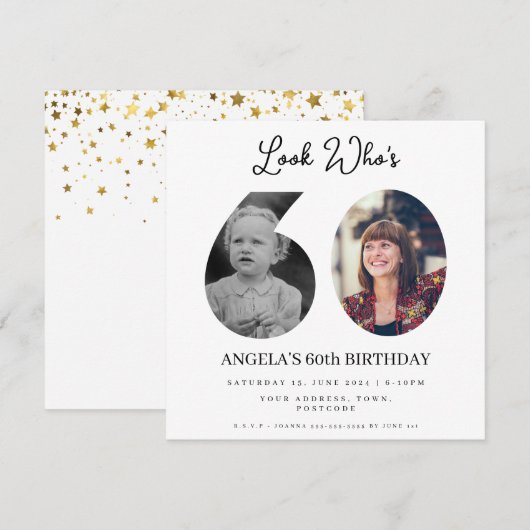 foto Montage Verjaardagsfeest 60 jaar oud Kaart (Voorkant / Achterkant)