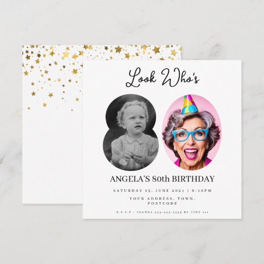 foto Montage Verjaardagsfeest 80 jaar oud Kaart (Voorkant / Achterkant)