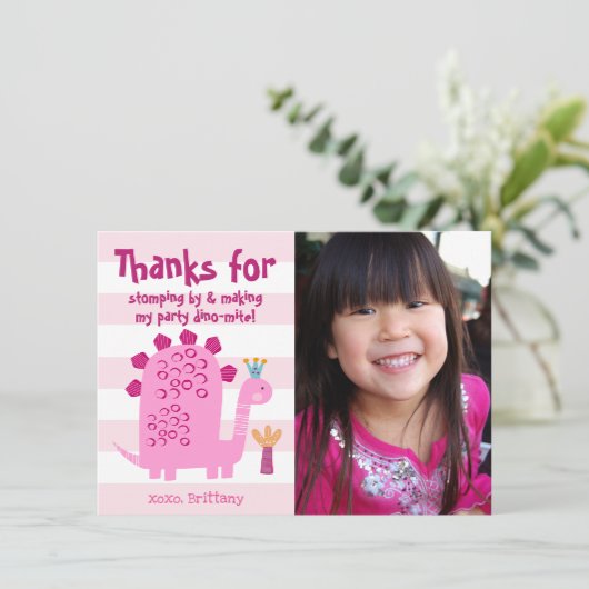 Foto Mooie Roze Dinosaur Kawaii Leuke Meisjes Verj Bedankkaart (Staand voorkant)