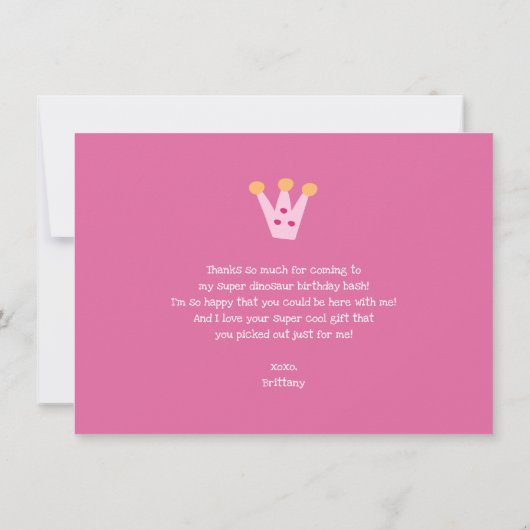 Foto Mooie Roze Dinosaur Kawaii Leuke Meisjes Verj Bedankkaart (Achterkant)