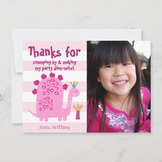 Foto Mooie Roze Dinosaur Kawaii Leuke Meisjes Verj Bedankkaart (Voorkant)