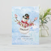 Foto Mooie Sneeuwman Aquarel Prettig Kerstfeest  Feestdagenkaart (Staand voorkant)
