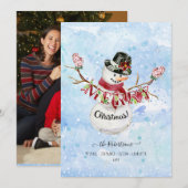 Foto Mooie Sneeuwman Watercolor Prettig Kerstfeest Feestdagenkaart (Voorkant / Achterkant)