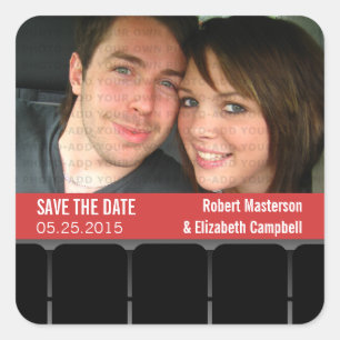 Foto Movie Theater Save the Date Stickers, Red Vierkante Sticker