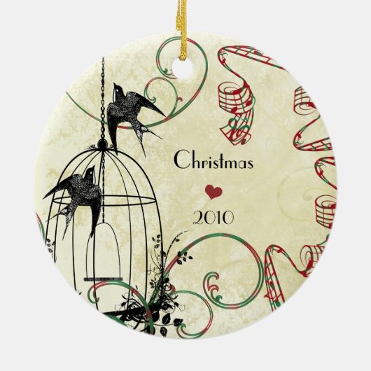 Foto Musical Red & Green Birds  Bird Cage Keramisch Ornament (Achterkant)