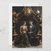 Foto Mystiek Chic Zwart Goud Zon Maan Bruiloft Kaart (Achterkant)