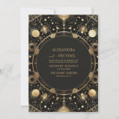 Foto Mystiek Zwart Goud Celestial Galaxy Bruiloft Kaart (Voorkant)