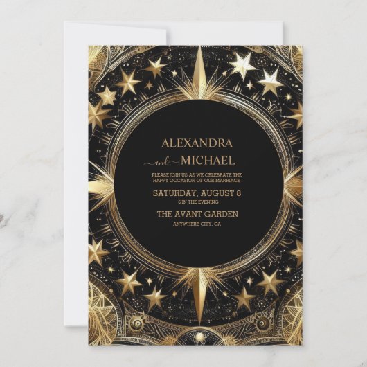 Foto Mystiek Zwart Goud Celestial Galaxy Bruiloft Kaart (Voorkant)