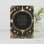 Foto Mystiek Zwart Goud Celestial Galaxy Bruiloft Kaart (Staand voorkant)