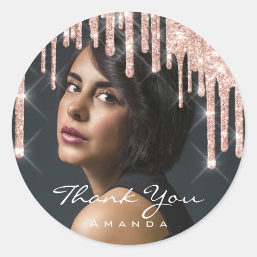 Foto: Naam Birthday Party Roos Glitter Ronde Sticker (Voorkant)