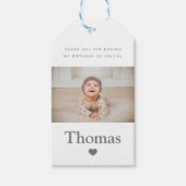 Foto naam eerste geboortedag feest Hartelijk dank Cadeaulabel (Voorkant)