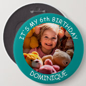  foto, naam en leeftijd Verjaardag Button (Voorkant /achterkant)
