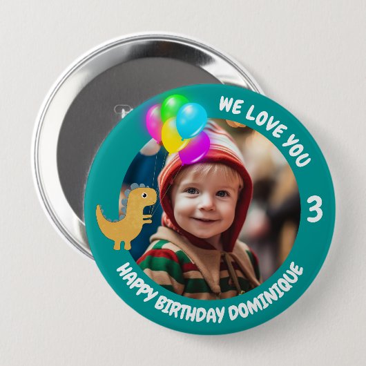  foto, naam en leeftijd Verjaardag Button (Voorkant /achterkant)