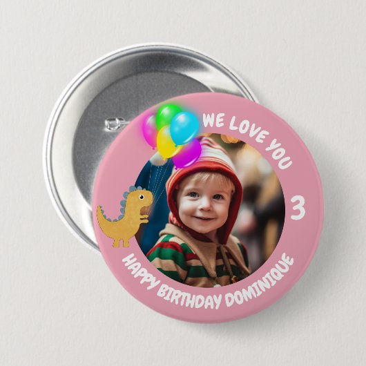  foto, naam en leeftijd Verjaardag Button (Voorkant /achterkant)