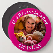  foto, naam en leeftijd Verjaardag Button (Voorkant /achterkant)