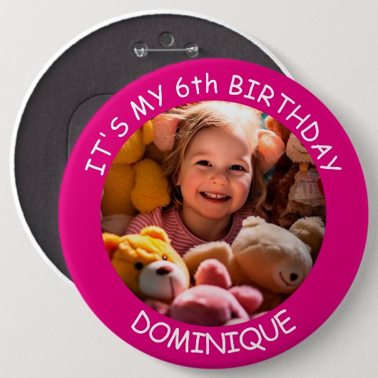 foto, naam en leeftijd Verjaardag Button (Voorkant /achterkant)