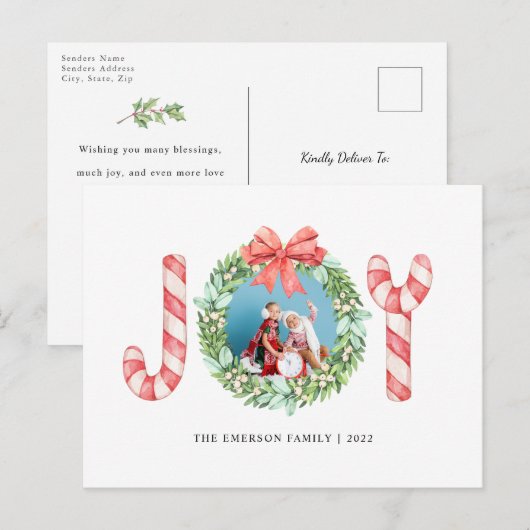 Foto, naam, Joy | Waterverf kerstmis Briefkaart (Voorkant / Achterkant)