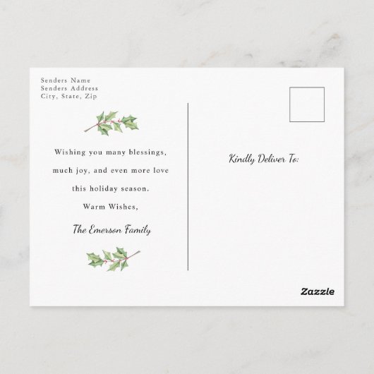 Foto, naam, Joy | Waterverf kerstmis Briefkaart (Achterkant)